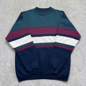 VINTAGE OnLine Sweatshirt Mens M Colorblock Striped Pullover Cotton Blend 90s